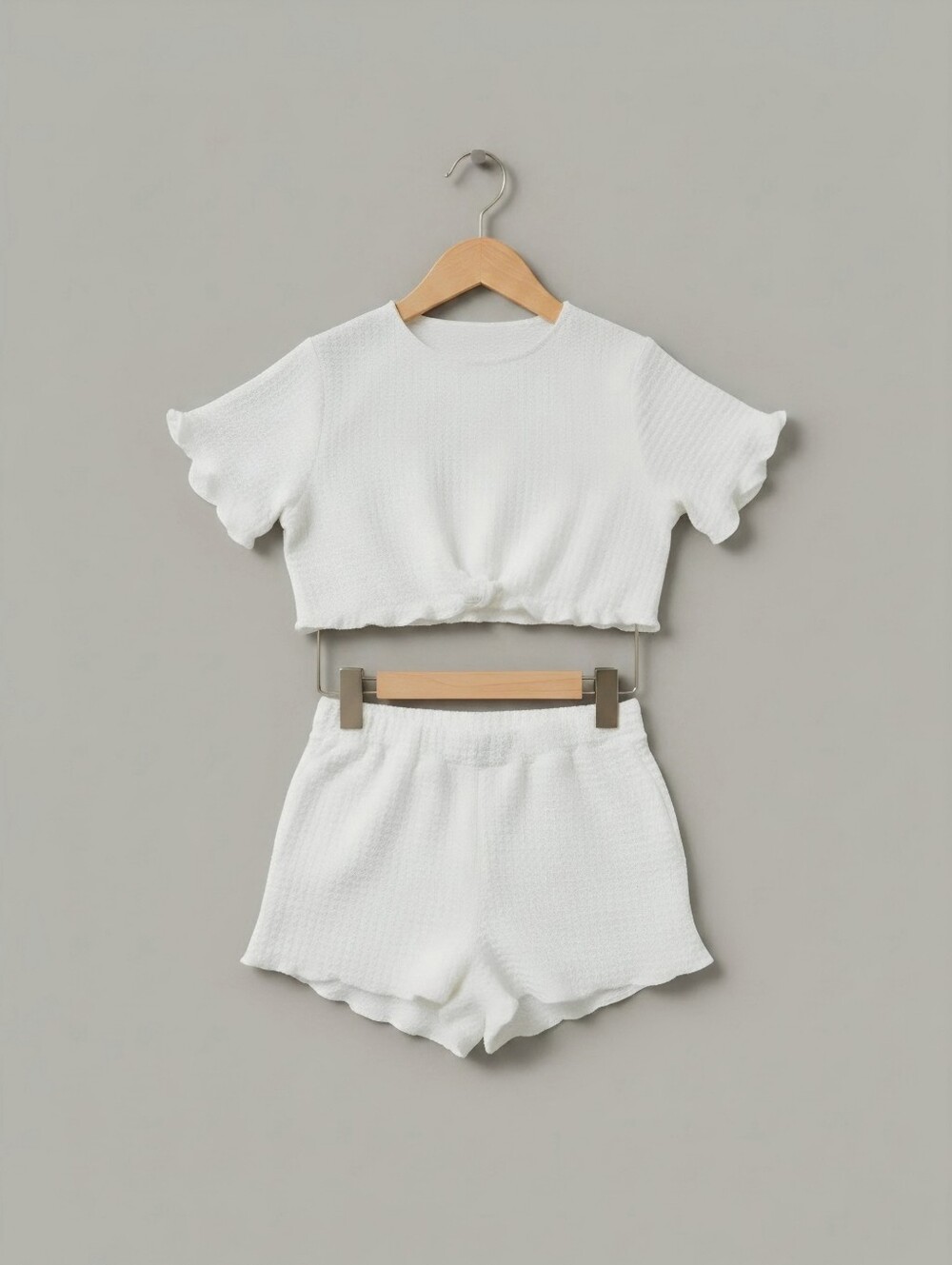 NWT SHEIN Textured Twist-Knot Crop Top & Ruffle Shorts Set - 1x